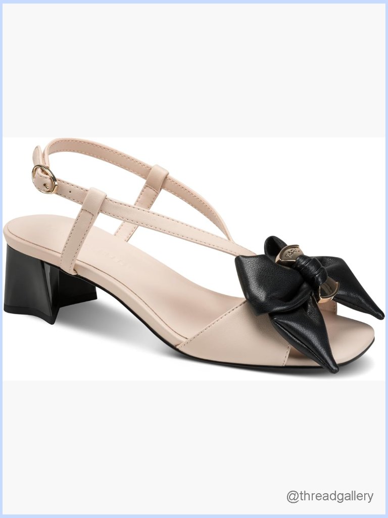 Heeled Sandal With Bow - Block Heel Open Toe Slingback